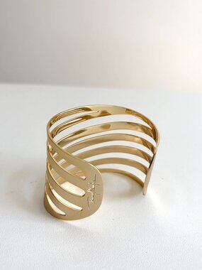 Vintage 1980s Thierry Mugler Gold Tone Cage Statement Cuff Bracelet